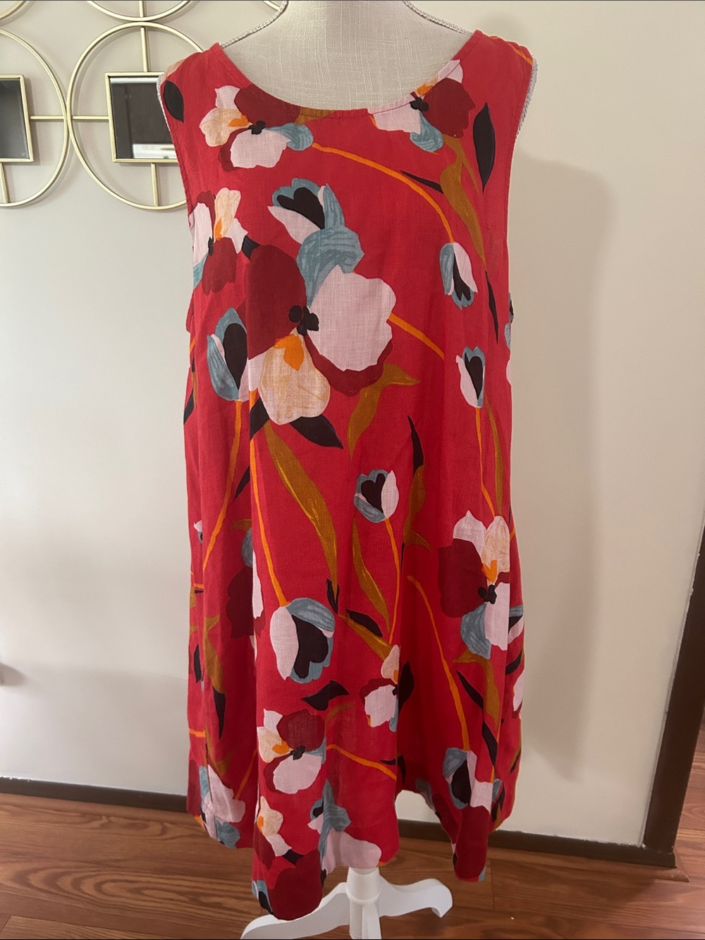 Sigrid Olsen Orange red tropical Island Floral 100% Linen dress knee high sizeXL - Picture 3 of 13
